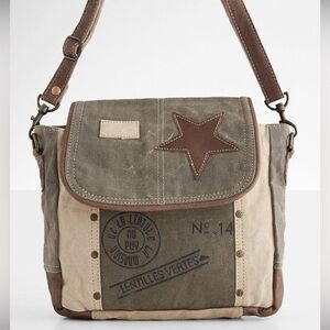 Myra Bag Leather Star Shoulder Bag canvas flap NWT